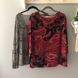 Lot of 2 Blouses Grey & Red Blouse Size Large